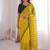 Yellow viscose rangoli saree with floral embroidery & real mirror work