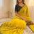 Yellow viscose rangoli saree with floral embroidery & real mirror work
