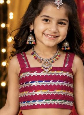 Multicolor Lace Work Kids Chaniya Choli for Navratri Garba and Dandiya 4
