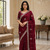 Maroon Color Embroidery And Sequence Work Beautiful Border Work Silk Blend Saree