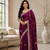 Plum Color Embroidery And Sequence Work Beautiful Border Work Silk Blend Saree