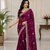 Plum Color Embroidery And Sequence Work Beautiful Border Work Silk Blend Saree