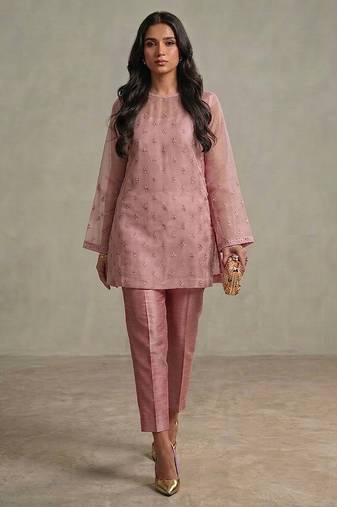 Blush pink embroidered organza co ord set
