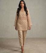 Nude beige embroidered organza co ord set