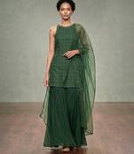 Emerald green embroidered georgette sharara set