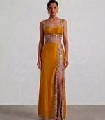 Mustard yellow embroidered dupion silk co ord set