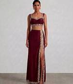 Burgundy embroidered dupion silk co ord set