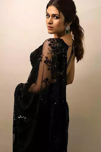 Black georgette saree with heavy multi-embroidery stitch work
