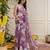Purple faux georgette digital print 3-layer ruffle lehenga saree set