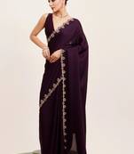 Wine georgette saree with hand work & zarkan diamond blouse