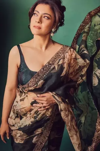 Green georgette digital print saree with embroidery cording & sequins lace