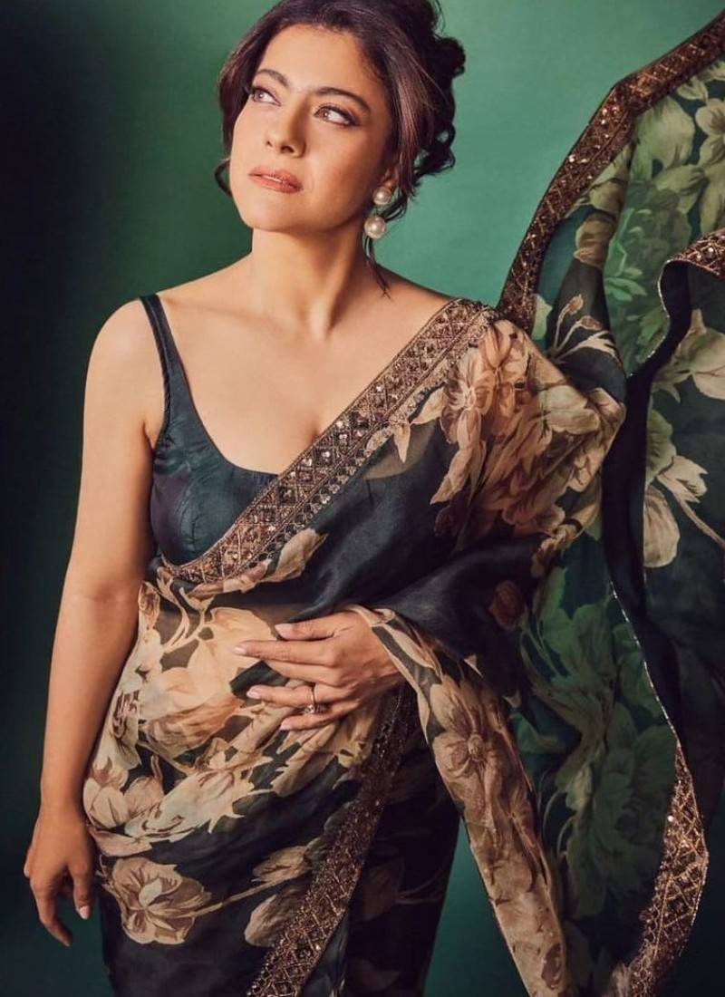 Green georgette digital print saree with embroidery cording & sequins lace