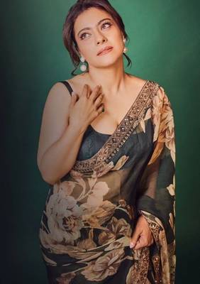 Green georgette digital print saree with embroidery cording & sequins lace 2