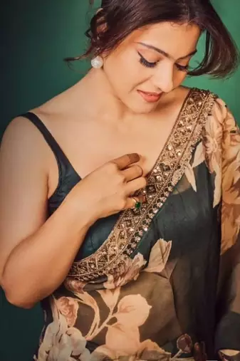Green georgette digital print saree with embroidery cording & sequins lace