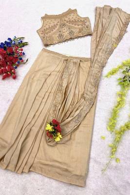 Peach star georgette lehenga saree with attached pallu & sequins blouse 5