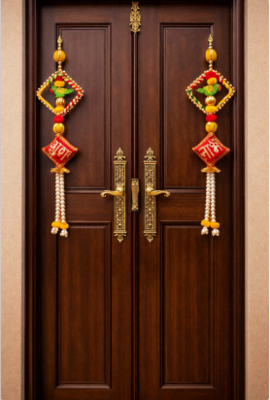  handmade shubh labh hanging with parrot design decorative door wall hanging for home entrance  1