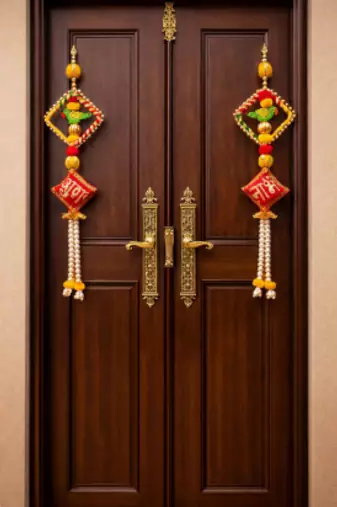  handmade shubh labh hanging with parrot design decorative door wall hanging for home entrance 