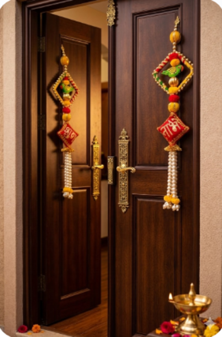  handmade shubh labh hanging with parrot design decorative door wall hanging for home entrance 