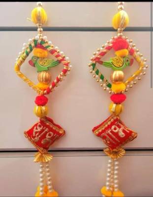  handmade shubh labh hanging with parrot design decorative door wall hanging for home entrance  3