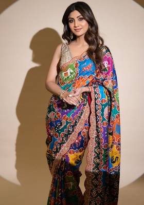 Multicolor shilpa shetty patola print georgette saree with sequins & swarovski 2
