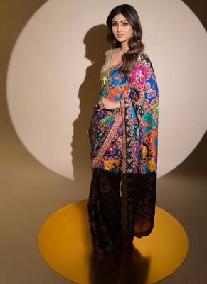 Multicolor shilpa shetty patola print georgette saree with sequins & swarovski 3