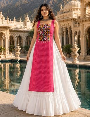 Rani  Readymade Frill Lehenga With Kutch Work Kurti For Navratri Kediya - full stitched free size 1