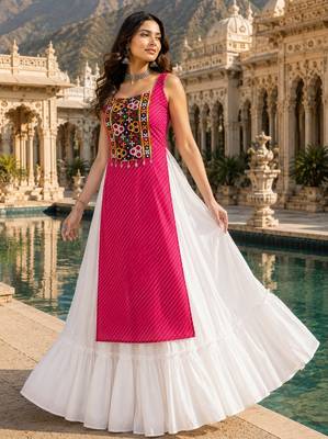 Rani  Readymade Frill Lehenga With Kutch Work Kurti For Navratri Kediya - full stitched free size 2