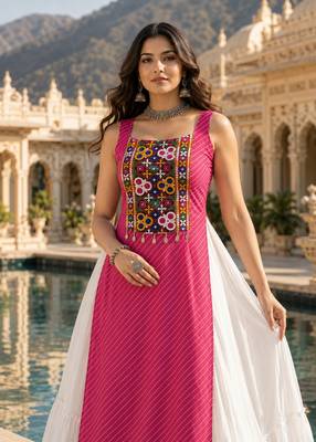Rani  Readymade Frill Lehenga With Kutch Work Kurti For Navratri Kediya - full stitched free size 3