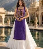 Purple Color Readymade Frill Lehenga With Kutch Work Kurti For Navratri Kediya