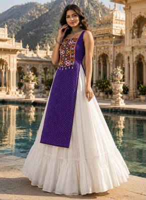Purple Color Readymade Frill Lehenga With Kutch Work Kurti For Navratri Kediya 2