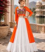 Orange  Readymade Frill Lehenga With Kutch Work Kurti For Navratri Kediya - full stitched free size