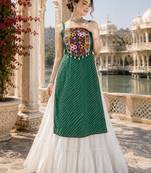 Green  Readymade Frill Lehenga With Kutch Work Kurti For Navratri Kediya - full stitched free size