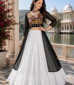 Black Color Readymade Frill Lehenga With Kutch Work Kurti For Navratri Kediya