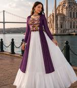 Wine  Readymade Frill Lehenga With Kutch Work Kurti For Navratri Kediya - full stitched free size
