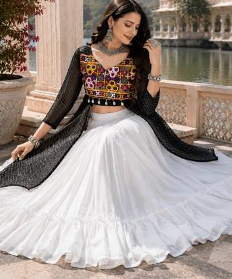 Black Color Readymade Frill Lehenga With Kutch Work Kurti For Navratri Kediya 3