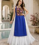 Royalblue  Readymade Frill Lehenga With Kutch Work Kurti For Navratri Kediya - full stitched free size