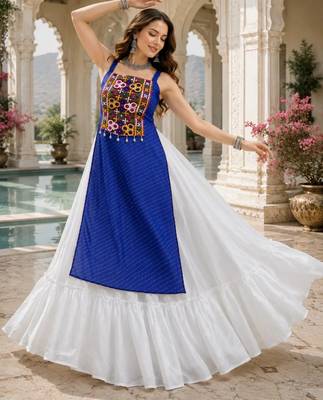 Royalblue  Readymade Frill Lehenga With Kutch Work Kurti For Navratri Kediya - full stitched free size 2