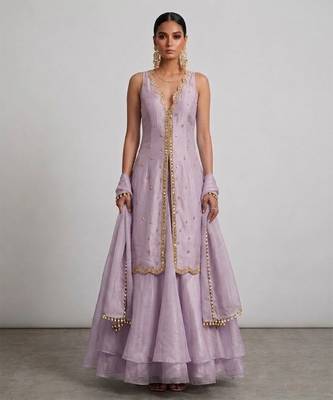 Lilac Embroidered Organza Lehenga Set 1