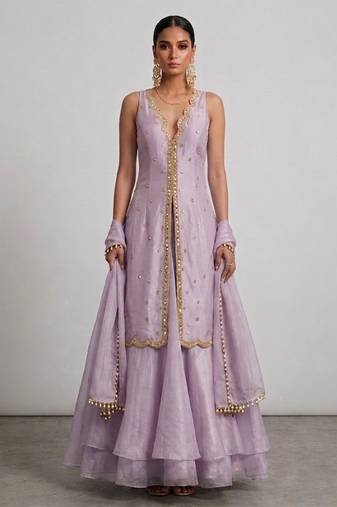 Lilac Embroidered Organza Lehenga Set