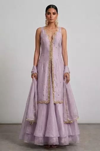 Lilac Embroidered Organza Lehenga Set