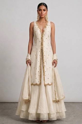 Ivory Embroidered Organza Lehenga Set