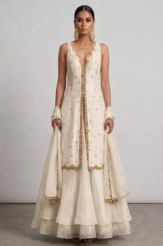Ivory Embroidered Organza Lehenga Set