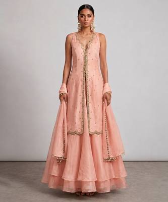 Peach Embroidered Organza Lehenga Set 1