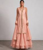Peach Embroidered Organza Lehenga Set
