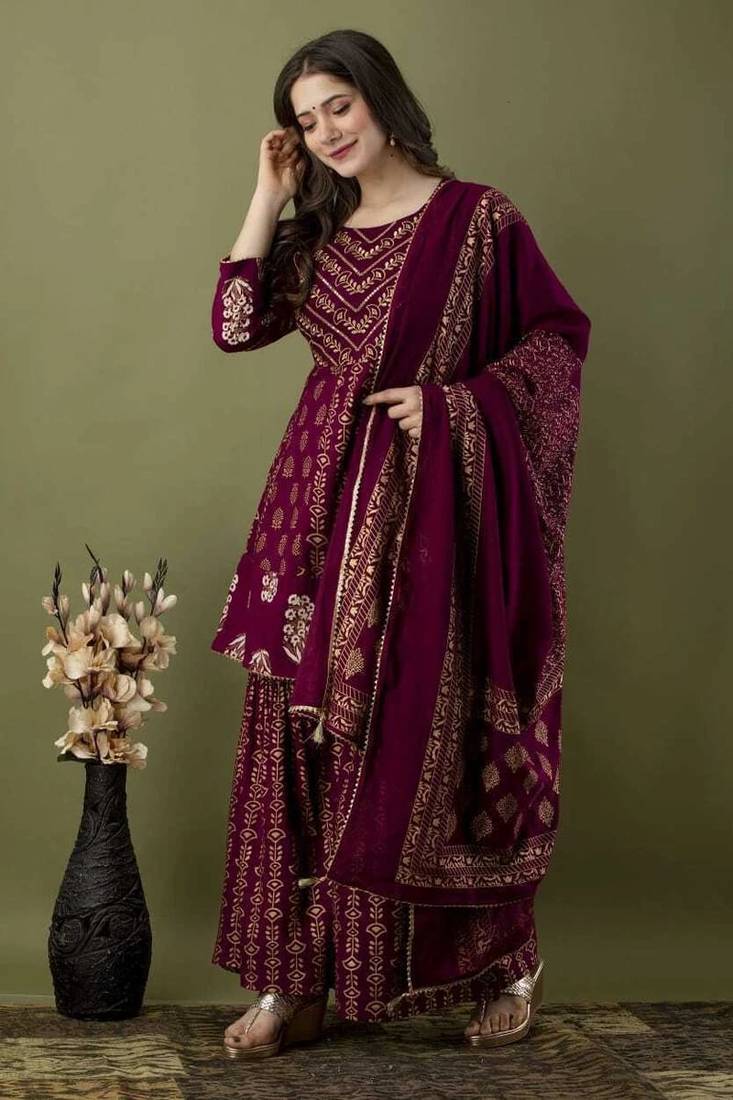 Ethnic Motifs Printed Gotta Patti A-Line Kurti & Sharara With Dupatta