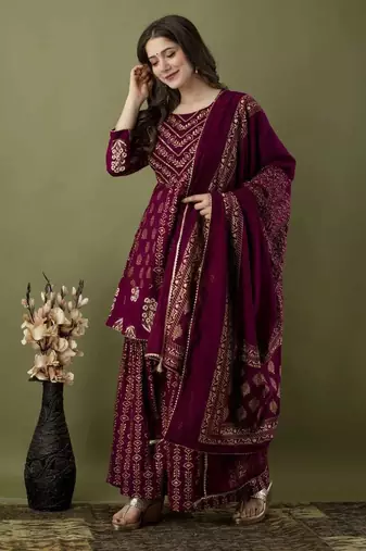 Ethnic Motifs Printed Gotta Patti A-Line Kurti & Sharara With Dupatta