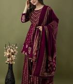 Ethnic Motifs Printed Gotta Patti A-Line Kurti & Sharara With Dupatta