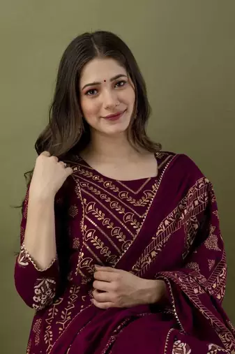 Ethnic Motifs Printed Gotta Patti A-Line Kurti & Sharara With Dupatta
