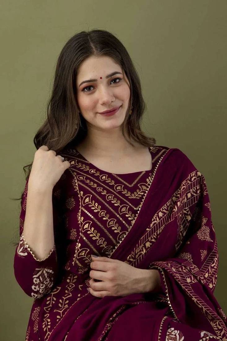 Ethnic Motifs Printed Gotta Patti A-Line Kurti & Sharara With Dupatta
