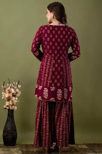 Ethnic Motifs Printed Gotta Patti A-Line Kurti & Sharara With Dupatta